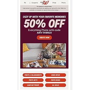 Walgreens 50% Off Everything Photo with code ANYTHING9
