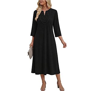 ZEAGOO Women's 3/4 Sleeve V Neck Lace Casual Midi Dress $9.99 + Free Shipping w/ Prime or on $35+