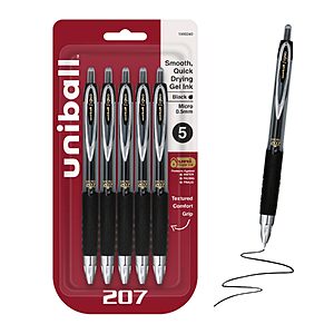 5-Count Uni-Ball 207 Signo 0.5mm Micro Point Retractable Gel Pens (Black) $3.60 w/ S&S + Free Shipping w/ Prime or on $35+
