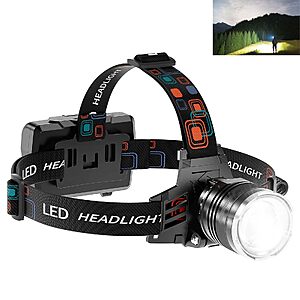 TZXTW Rechargeable 90° Adjustable Super Bright Headlamp w/ 5-Mode $12.33 + Free Shipping w/ Prime or on $35+