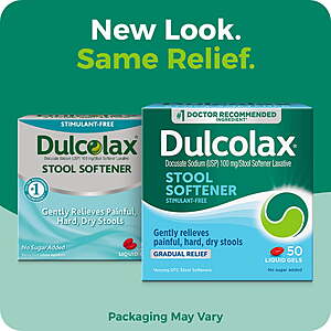 $9.12 get $5 Walmart Cash Limit 2 Dulcolax Stool Softener Laxative Liquid Gel Capsules, Docusate Sodium 100 mg, 50 Count