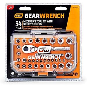 [Prime] $24.41* | 34 Pc GEARWRENCH 1/4" Drive Stubby Socket Mechanics Hand Tool Set at Amazon