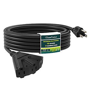 25' GreenProsper 16AWG 3-Outlet Outdoor Extension Cord (Black) $9.97 + Free Shipping w/ Prime or on $35+