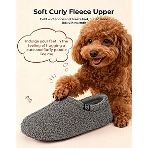 PRIME DEAL $10 HomeTop Women's Fuzzy Curly Fur Fleece Lining Memory Foam Loafer Slippers (GRAY)