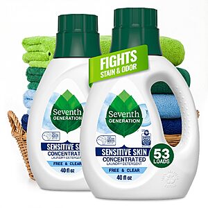 [S&S] Seventh Generation Laundry Detergent, Free & Clear, 40 oz, Pack of 2 $16.37