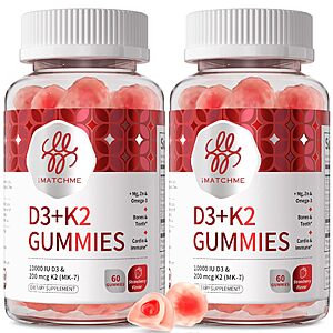 Vitamin D3 K2 Gummies, 5,000 IU / 10,000 IU D3 + 200 mcg MK-7, 120 Count $14 AC and SS + Free Shipping