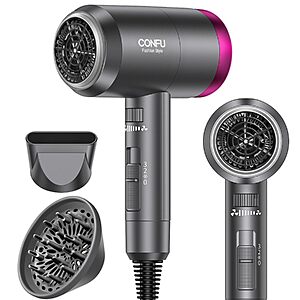 CONFU Ionic Hair Dryer $19.99 – 1600W Lightweight Blow Dryer w/ Diffuser & Concentrator
