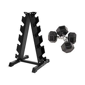 25-Lb Signature Fitness Pair Rubber Hex Dumbbell Set w/ A-Frame Rack $49.99 + Free Shipping w/ Prime or $6 Fee per Order