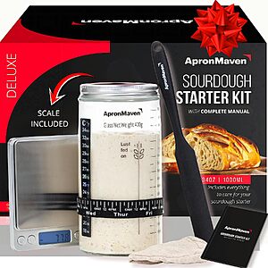 Apron Maven Complete Sourdough Starter Kit w/ Glass Jar, Digital Scale & Silicone Spatula $18.49 + Free Shipping w/ Prime or on $35+