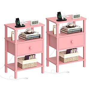 2-Piece 3-Tier Lerliuo Nightstand Set w/ Built-In Outlets and Charging Ports (Light Pink) $24.99 ($12.50 each)+ Free Shipping w/ Prime or on $35+