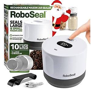 RoboSeal Rechargeable Mason Jar Vacuum Sealer Kit with 10 Lids $19.97