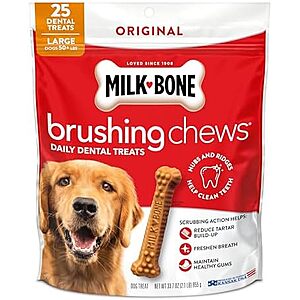 [SnS, AC] $32.96 | 4 × 25-Count Milk-Bone Brushing Chews Large Daily Dental Dog Treats (Chicken) ($8.24 each) at Amazon