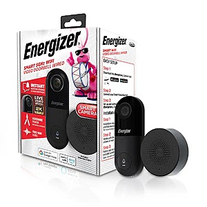 Energizer Connect Smart 2K Wired Video Doorbell & Chime w/ 2-Way Audio & Night Vision (Black) $40 + Free Shipping