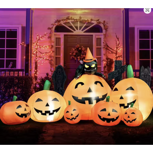 Joyfy 7 ft Long Halloween Inflatable Long Pumpkin with Witch's Cat $33.31