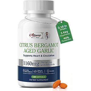 Aged Garlic Extract & Citrus Bergamot Heart & Circulation Support Softgels (1160mg) $6.74 w/ S&S + Free Shipping w/ Prime or on $35+