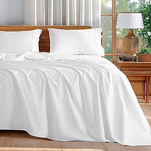 Shilucheng 100% Egyptian Cotton Queen Size Sheets Set (White, Queen) $27.49