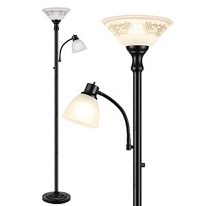 Torchiere Floor Lamp for Living Room with Reading Light, Thick Glass Shade Vintage Corner Lamp 69.8" Tall $39.99 @Amazon