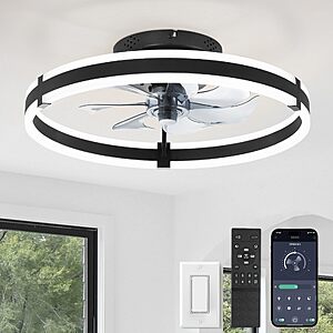 ZMISHIBO Low Profile 19.7'' (Black) 6-Speed Ceiling Fan w/ Lights & Remote $27.35 + Free S/H