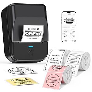 TYPONOS PM240 Bluetooth Thermal Label Maker w/ 3 Tape Rolls $12.99 + Free Shipping w/ Prime or on $35+