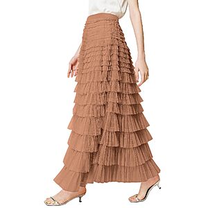 PEHMEA Womens Tulle Maxi Skirt High Waist Tiered A Line Layered Fairy Skirt $13.8