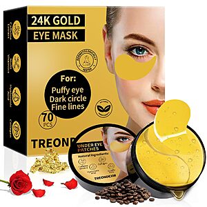 24K Gold Eye Masks for Dark Circles and Puffines 70 PCS - $9.09 + Free shipping w/ Prime or on $35