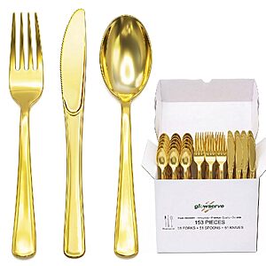 Glowserve Disposable Plastic Cutlery Sets (Gold or Silver): 153-Piece from $8.49 or 306-Piece from $13.49 + Free Shipping w/ Prime or on $35+