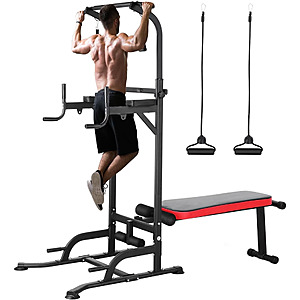 Pirecart 400-Lb Capacity Power Tower w/ Adjustable Pull-Up Bar, Dip Station & Folding Weight Bench $146 + Free Shipping
