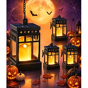 [Prime] 4-Pack Kooper Halloween Solar Hanging Lanterns w/ Flickering Candle & 2 Lighting Modes $14.57 ($3.64 each) + Free Shipping