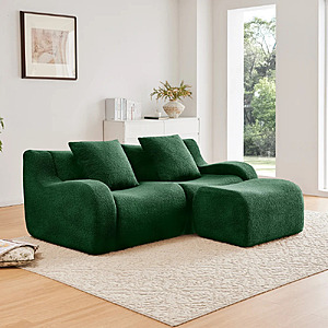 Curved Ergonomic Design L-Shaped Teddy Loveseat Sofa (Green) $317 + Free Shipping