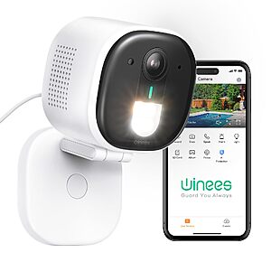 Winees 2K Wi-Fi Wired Indoor/Outdoor Security Camera w/ Color Night Vision & AI Detection $12.49 + Free Shipping w/ Prime or on $35+