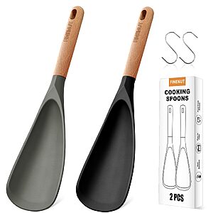 2-Pack FINENUT Silicone Spoonula w/ Wood Handle & S-Hooks (Black & Gray) $8.24, More + Free Shipping w/ Prime or on $35+