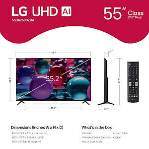 LG UA7500 Series 55 Inch 4K UHD LED AI Smart TV 55UA7500~$298 @ Walmart~Free Shipping Or Pickup!