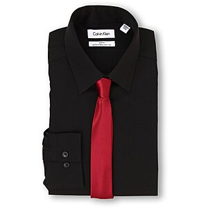 $22.03: Calvin Klein Men's Slim Fit Non-Iron Herringbone Point Collar Dress Shirt, Black, 17.5" Neck 36"-37" Sleeve