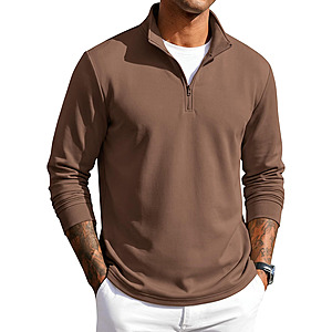 COOFANDY Men Quarter Zip Pullover Sweatshirts Long Sleeve Mock Neck Sweater $14.49