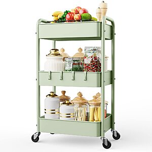 LEHOM 3 Tier Rolling Cart, Metal Rolling Utility Cart with Lockable Wheels $23.99