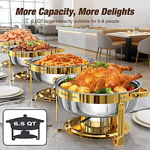 6.5QT Chafing Dishes for Buffet, 4 Pack Gold Round Buffet Display Set $159.99