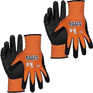 $8.18* | 2-Pairs KLEIN TOOLS Knit Dipped Cut Resistant A1 Nitrile Coated Work Gloves (XL) at Amazon