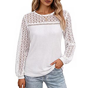 PINKMSTYLE Women's Lightweight Waffle Knit Long Crochet Lace Sleeve Shirt (Various)   $7.49 + Free Shipping w/ Prime or on $35+