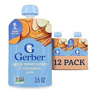 [SnS, AC] $6.54* | 12-Pack 3.5-Oz Gerber Stage 2 Baby Food (Apple Sweet Potato with Cinnamon) at Amazon