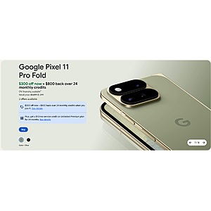 New Google Fi Customers: Pixel 11 Pro Fold $1599 Upfront + Get $800 Back via 24-Mo Bill Credits (Effectively $799)