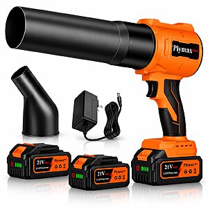 Plymax Cordless Leaf Blower, 800,000 RPM Electric Handheld Blower, Leaf Blower Cordless with 2×4.0Ah Batteries & Charger,Snow Blowers with 2-Nozzles $59.98