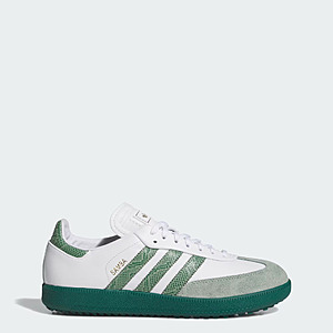 adidas Men's Samba Barstool Spikeless Golf Shoes (Sizes 11.5 - 15, Cloud White / Collegiate Green / Silver Green) $52.5