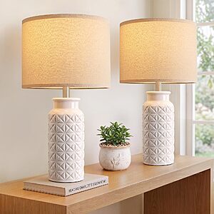 Innqoo 22.6" Modern Ceramic Bedside Lamps Set of 2, Lamps for Bedroom,White $29.58