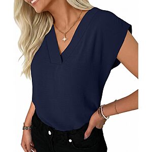 Women's Textured V-Neck Cap Sleeve Top $5.54