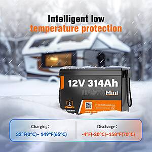 Humsienk 12V 314Ah LiFePO4 Battery 4019Wh 100A BMS Low-Temp Protection $213.90 + Free Shipping