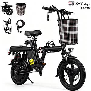 Foldable Electric Bicycle 500W peak 48V 15Ah 14 in Pneumatic Tires 8 Shock Absorbers 15.5 mph $185
