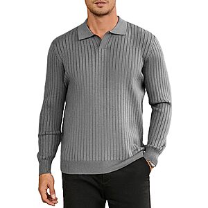Amazon – Hardaddy Men's Ribbed Knit Long-Sleeve Polo Sweater - $8.98-$8.99 w/ Code