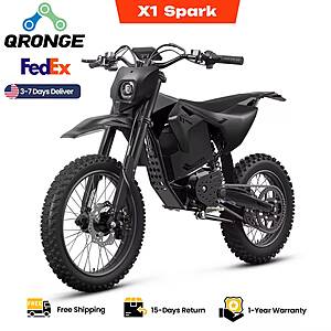 QRONGE X1 Spark L Electric Motorcycle 4500W Peak 60V 28.8Ah up to 50mph 17in/14in Tires Off-Road Dirt Bike $1183 + Free S/H