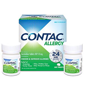 300-Ct Contac Allergy Relief Tablets, Loratadine 10 mg Antihistamine $8.95 w/ Prime s/h