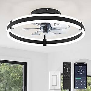 ZMISHIBO Low Profile 19.7in Black 6-Speed Ceiling Fan w/ Lights + Remote $39.95 + Free S/H
